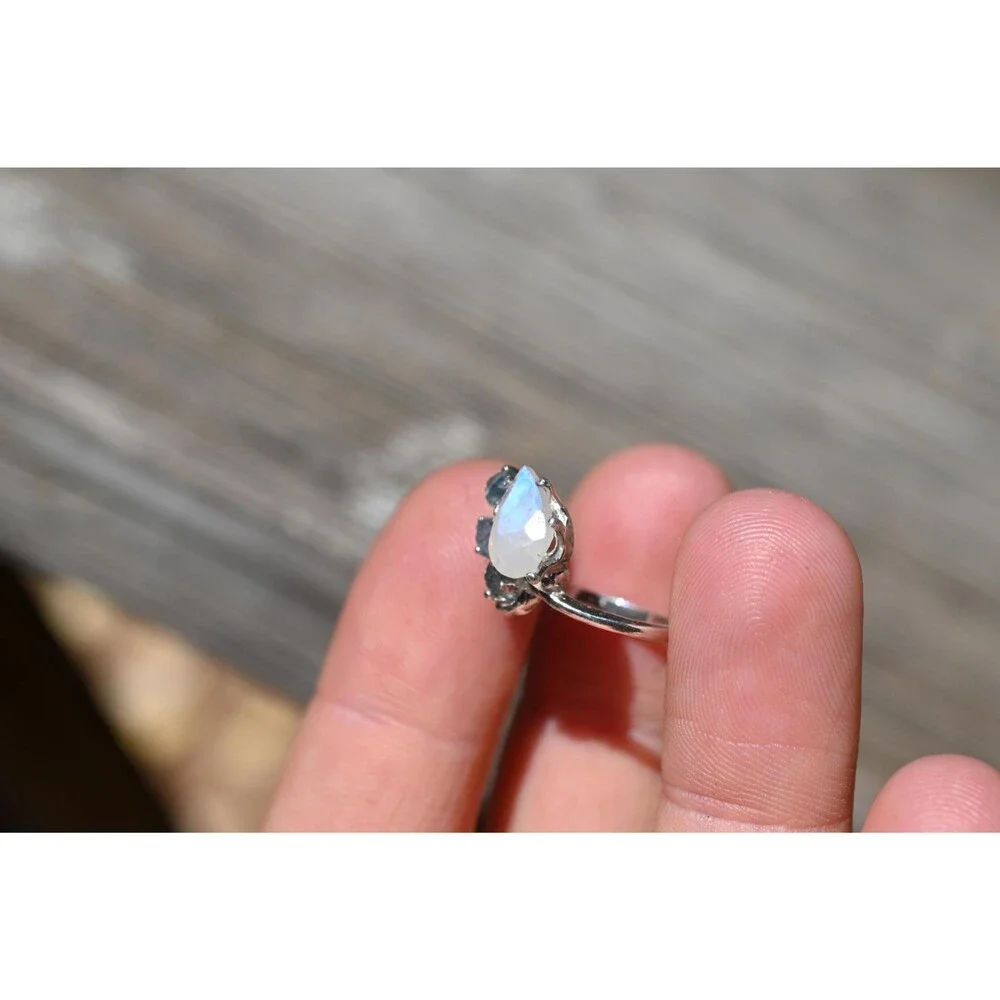 Engagement ring Moonstone and Montana sapphire ring American made